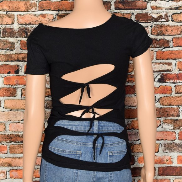 Women's Black Modified/Cut Up Back Stray Cats Short Sleeve T-shirt - Picture 2 of 2